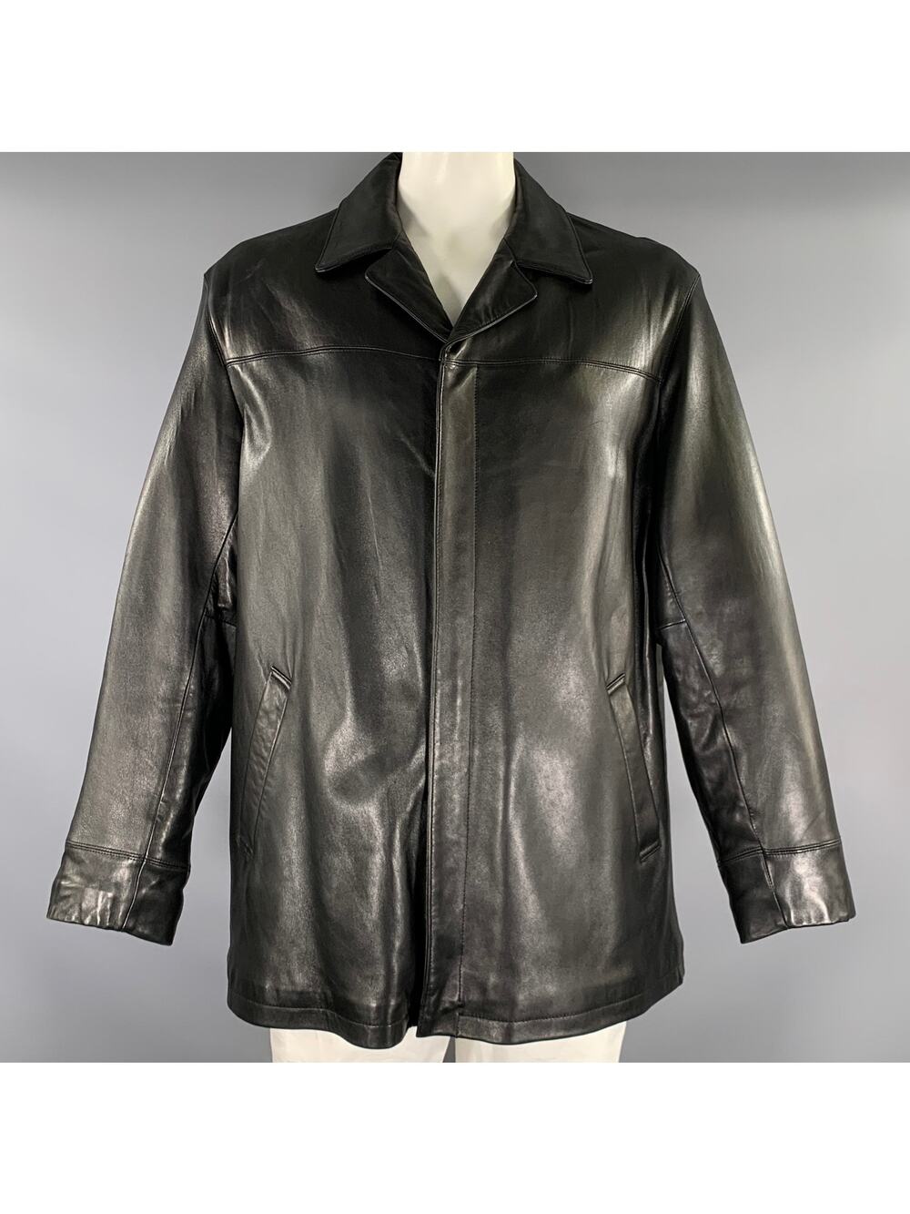 KENNETH COLE Chest Size Size XL Black Leather Coat